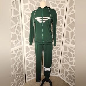 Green Tracksuit with White Stripes Women's Medium